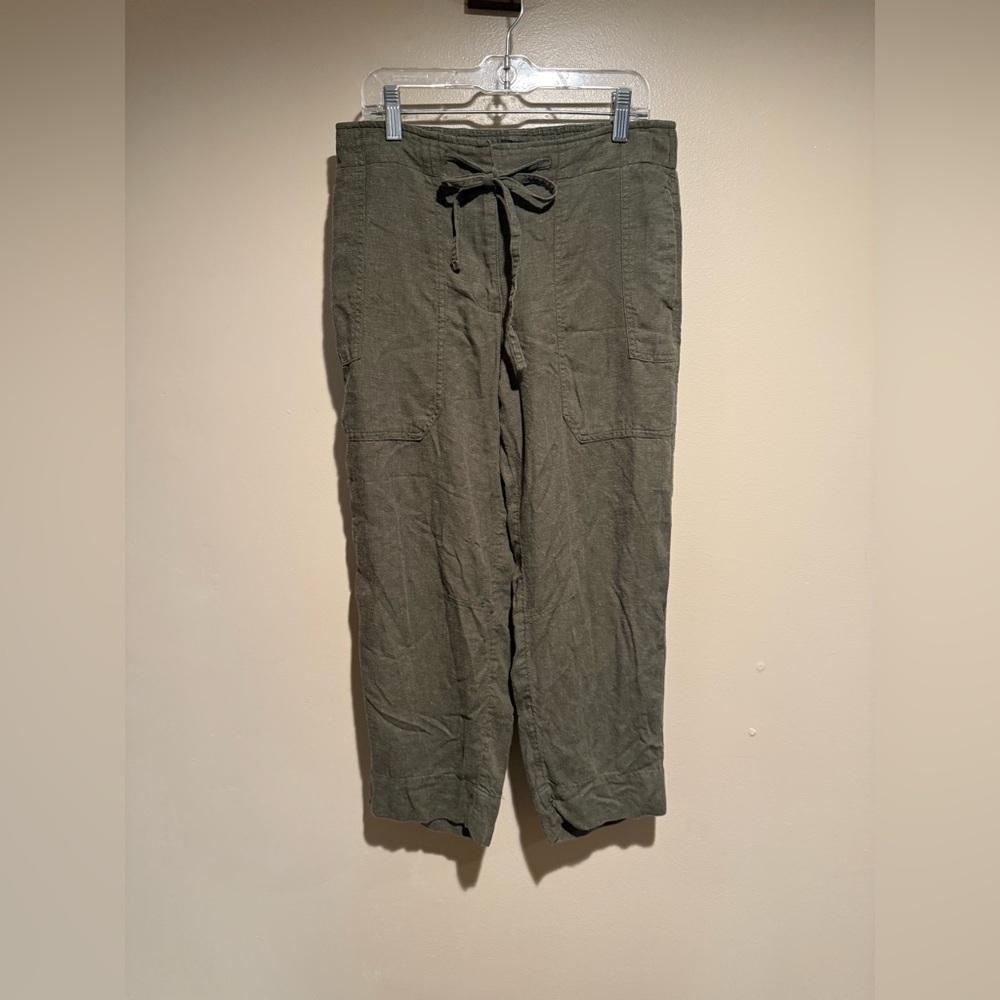 Talbots Green drawstring linen blend capris pants